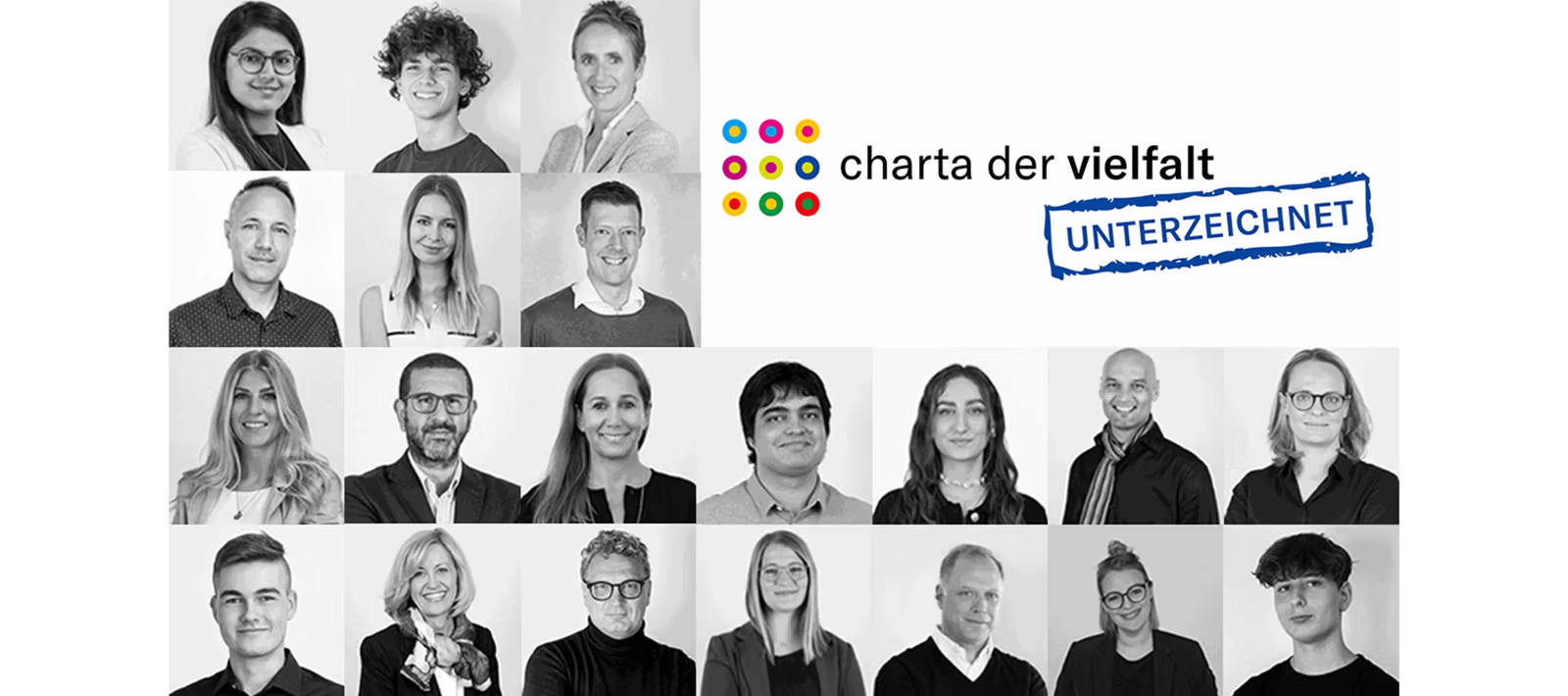 Headerzum Artikel_ Collage zur Charta der Vielfalt aus  Mitarbeiterbildern 