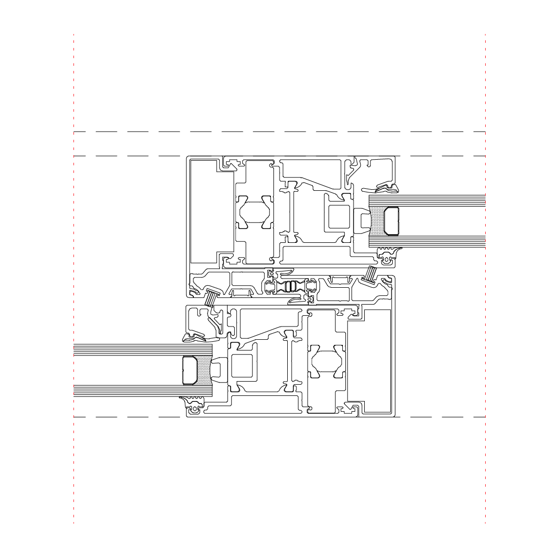 Detail drawing: Meeting section - Horizontal Three Panel Lift & Slide Door with Fly Screen