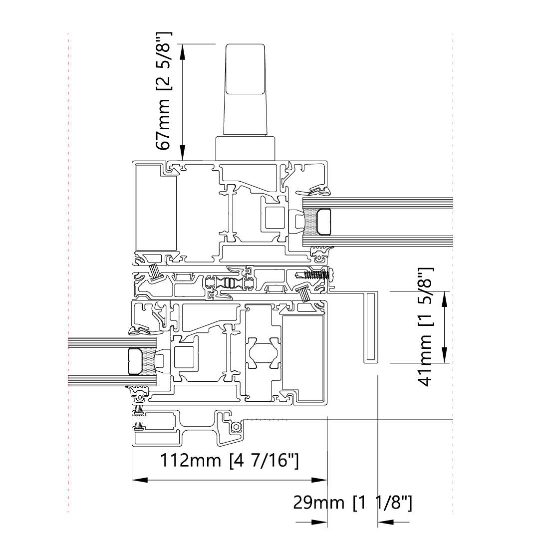 Detail Drawing: Meeting section - Horizontal Three Panel Lift & Slide Door with Fly Screen