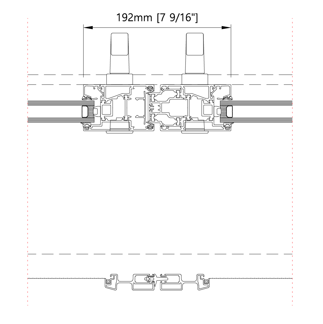 Detail Drawing: Meeting section - Horizontal Six Panel Bi-parting L&S Door with Fly Screen