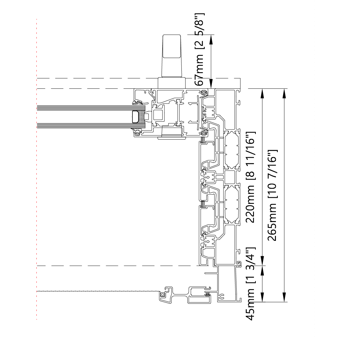 Detail Drawing: Jamb - Horizontal Three Panel L&S Door with Fly Screen