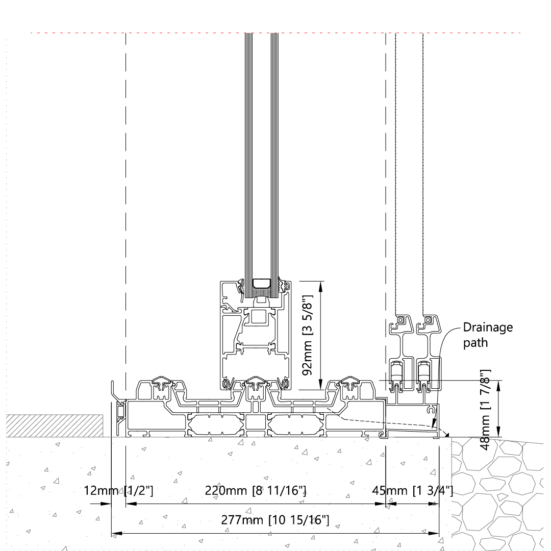 Detail Drawing: Bottom - Vertical Three/Six Panel Lift & Slide Door with Fly Screen