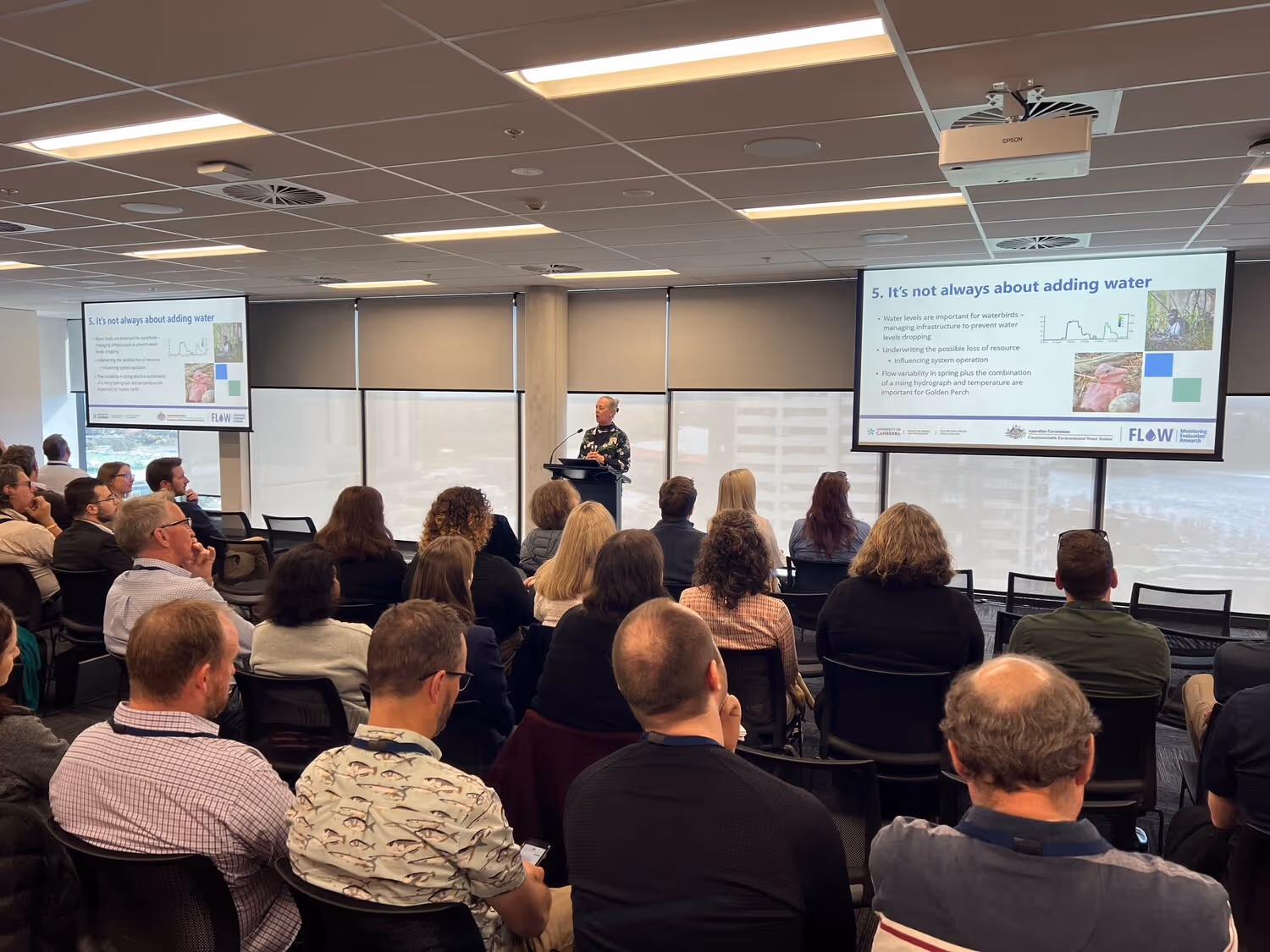 Professor Fiona Dyer (University of Canberra) presenting at the Flow-MER Annual Forum 2024. Photo credit: ARRC