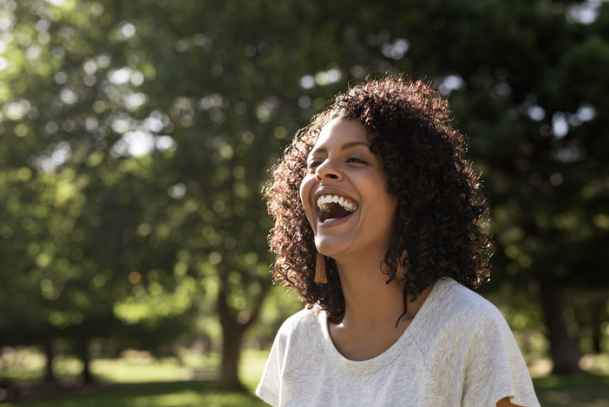a happy woman smiling