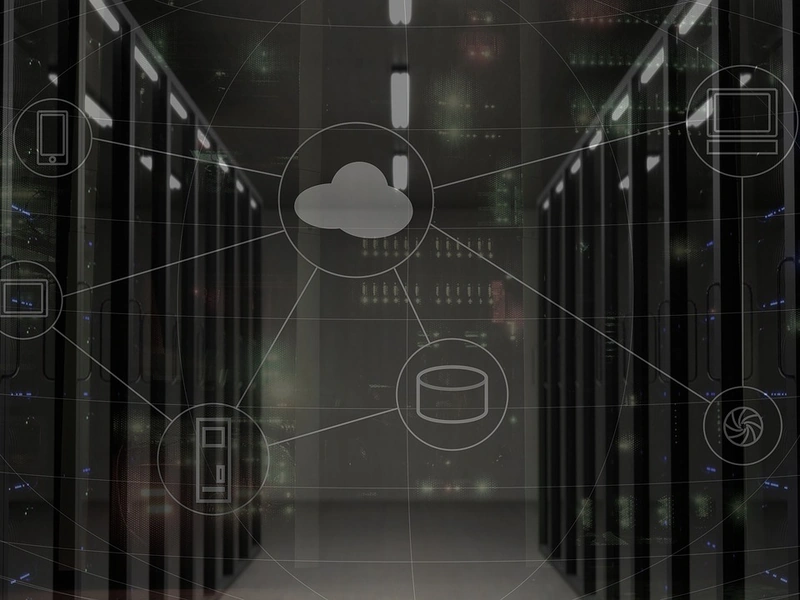 Un centro de datos con filas de racks de servidores