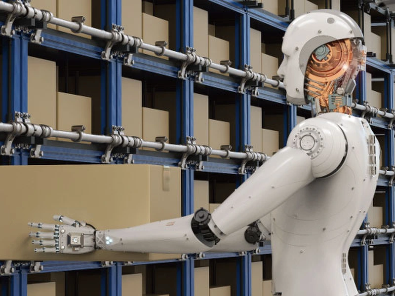Humanoid Robot Putting a Package onto a Shelf