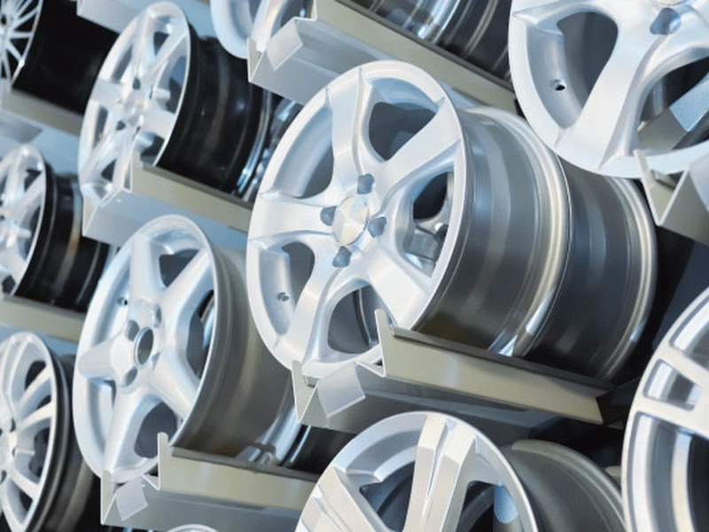 Rack of Car Rims in a high mix, low volume production facility