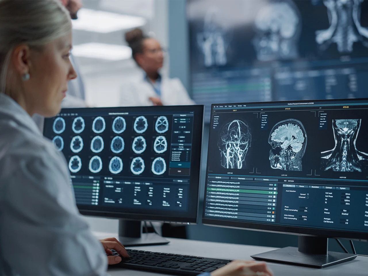 Doctor reviewing MRI scans