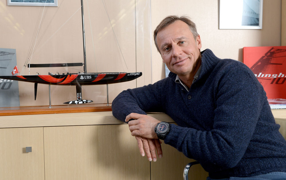Ernesto Bertarelli in the office next to the boat model