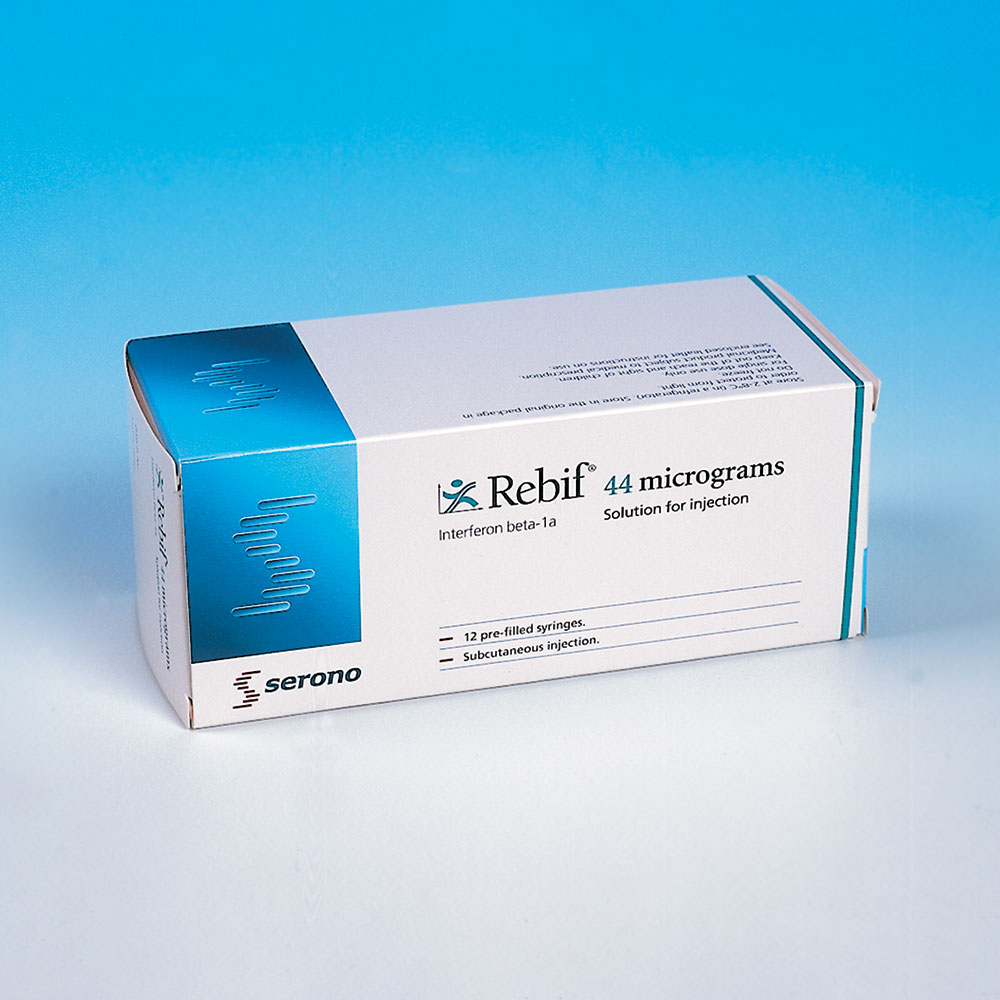 Rebif pharmaceutical drug in a box