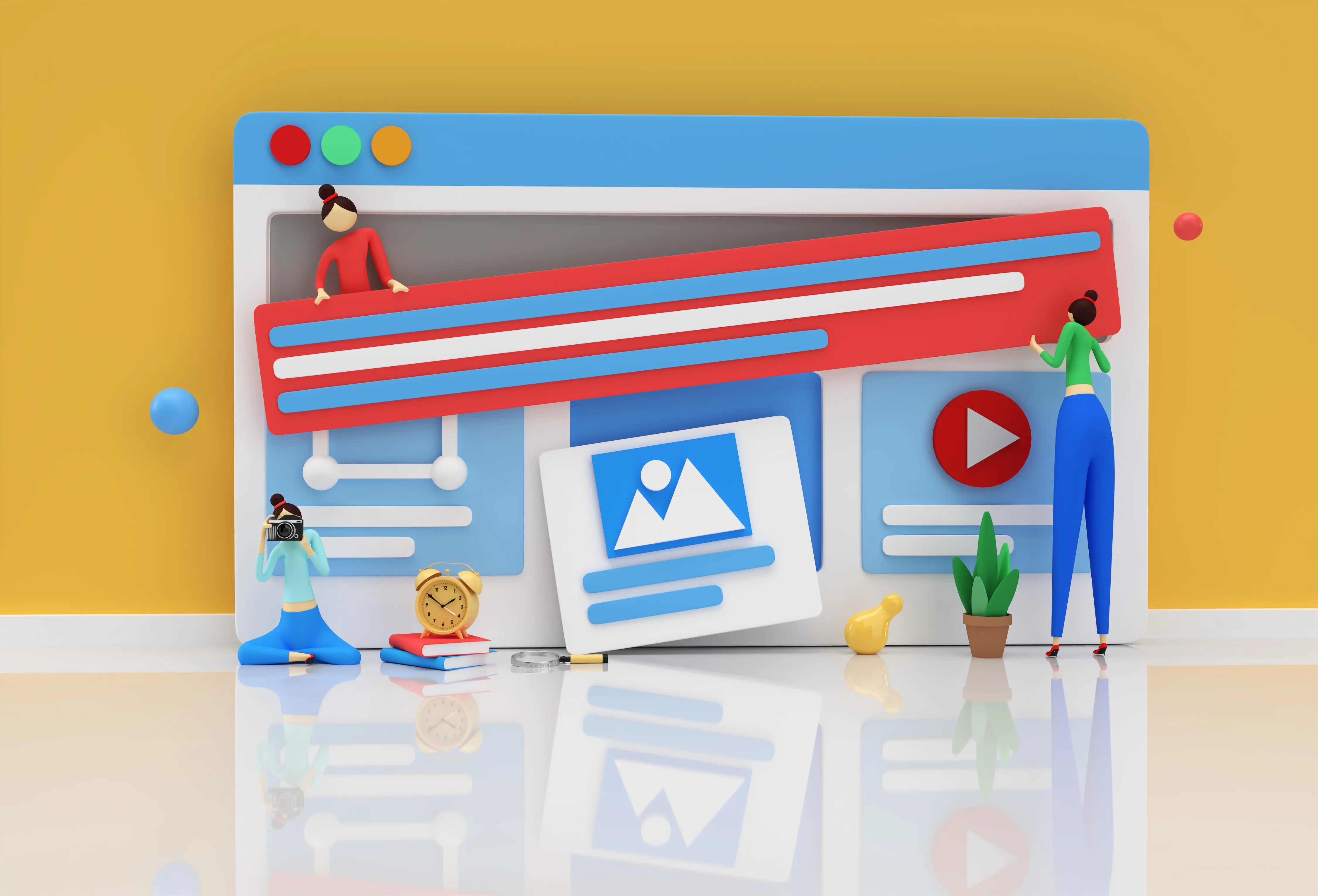 creative-3d-render-design-web-browser-banner-yellow-background-color.