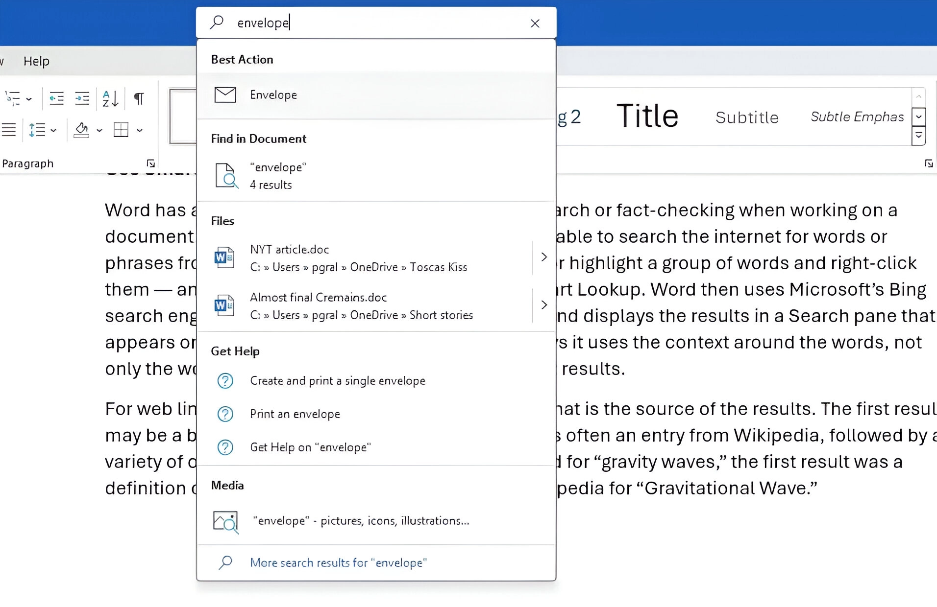 microsoft word search function