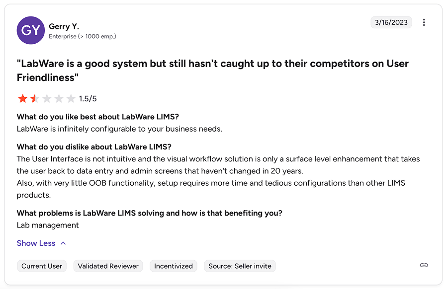 User review on LabWare LIMS