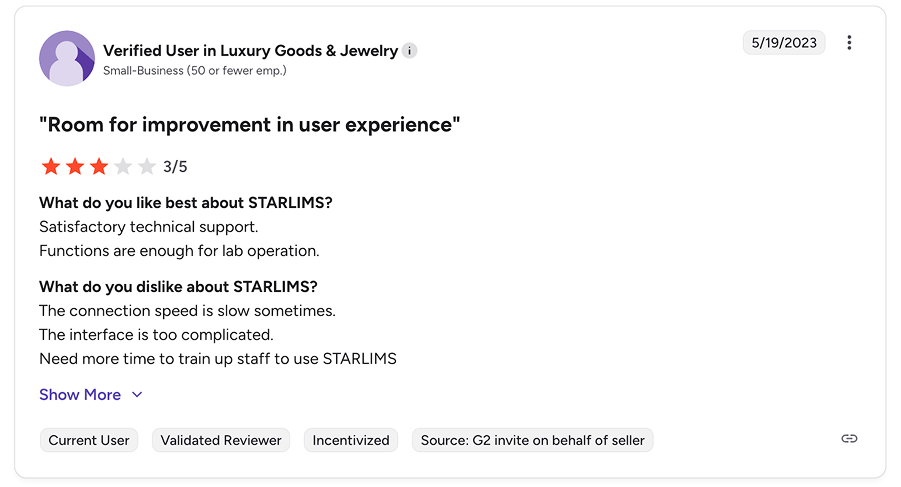 User feedback on STARLIMS