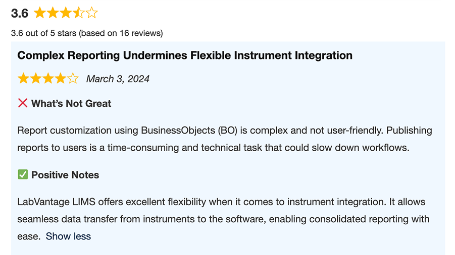 User feedback on LabVantage LIMS