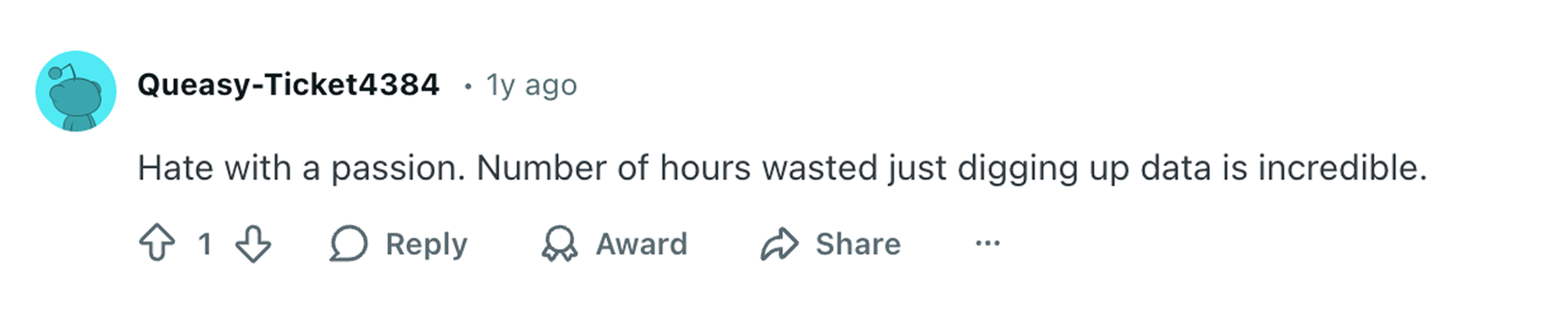Reddit user complains about the time LIMS requires for finding data.