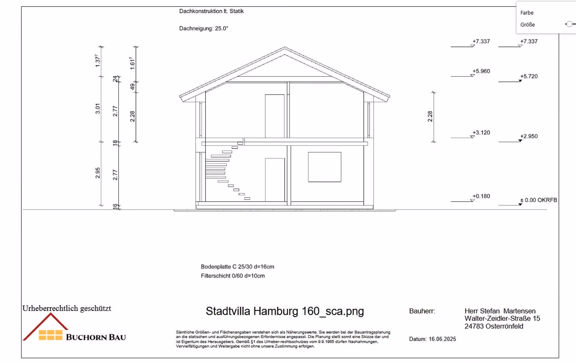 Schnittzeichnung 1-geschossige