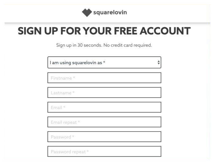 squarelovin signup screenshot