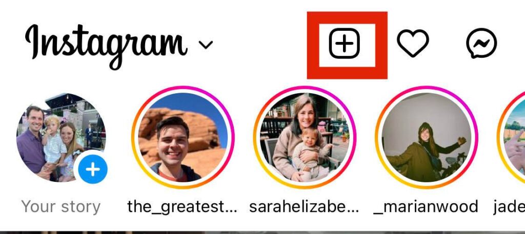screenshot of instagram new post button