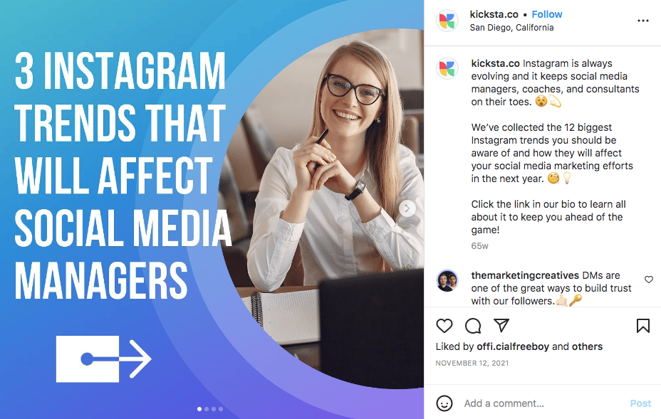 Kicksta instagram trends carousel