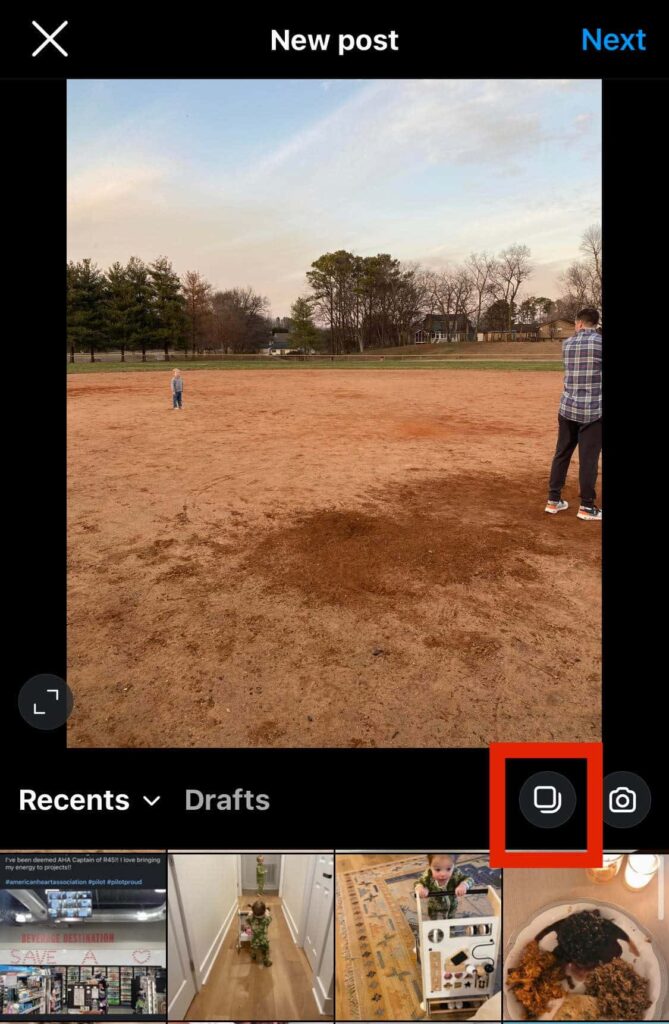 screenshot of instagram carousel option for new post
