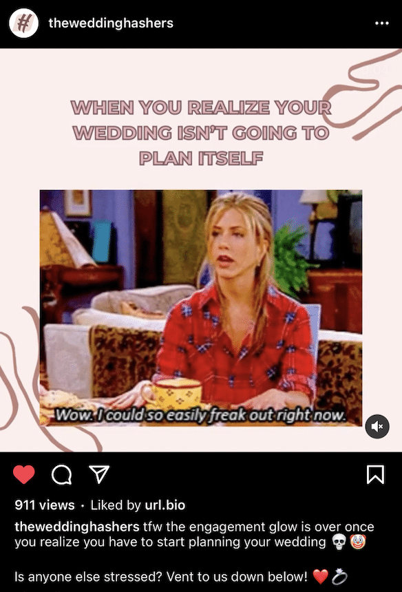 Wedding Hashers incorporating memes in their social media strategy
