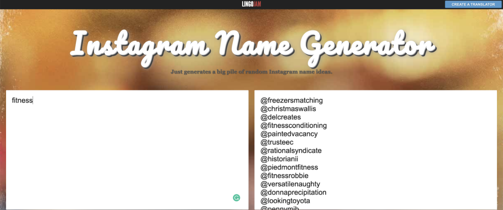 Instagram name generator - LingoJam