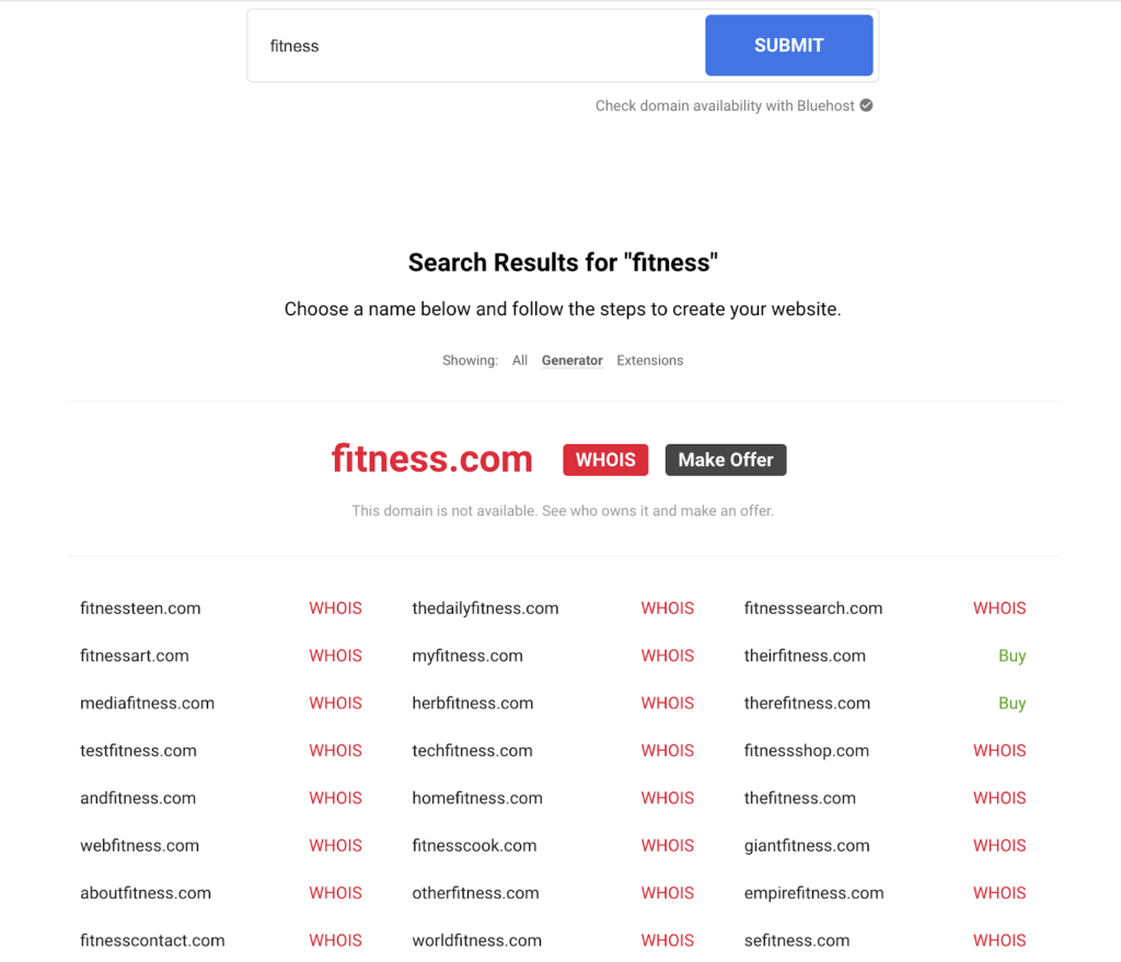 Spammy site for name generator