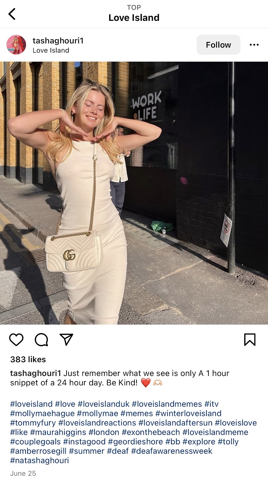 Love island instagram location tag photo