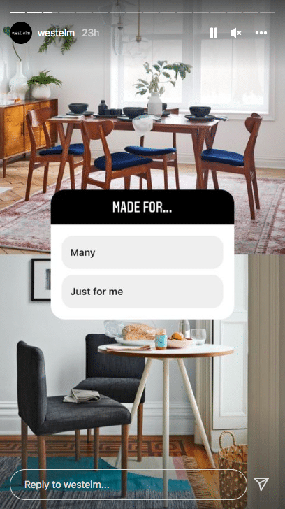 Instagram poll with west elm