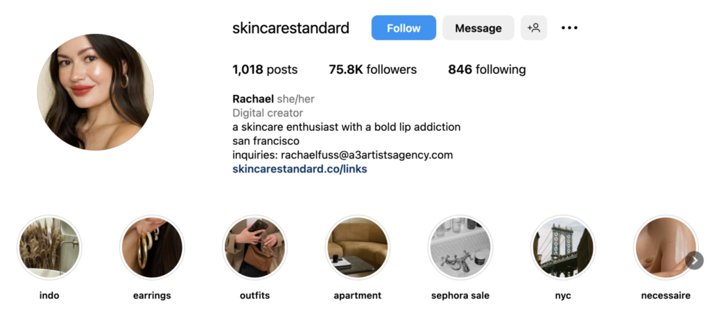 skincarestandard instagram bio screenshot