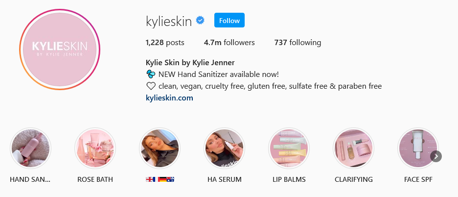 instagram brands kylie skin