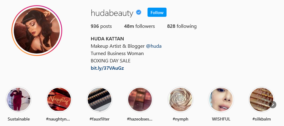 instagram brands Huda Beauty