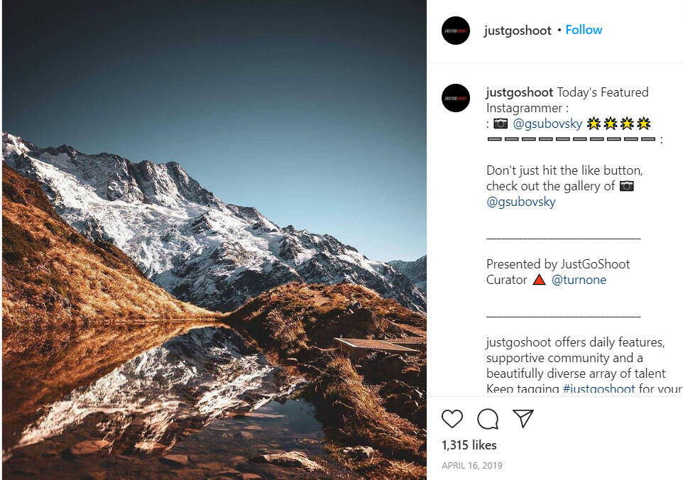 reposting on instagram with a post of a mountain view
