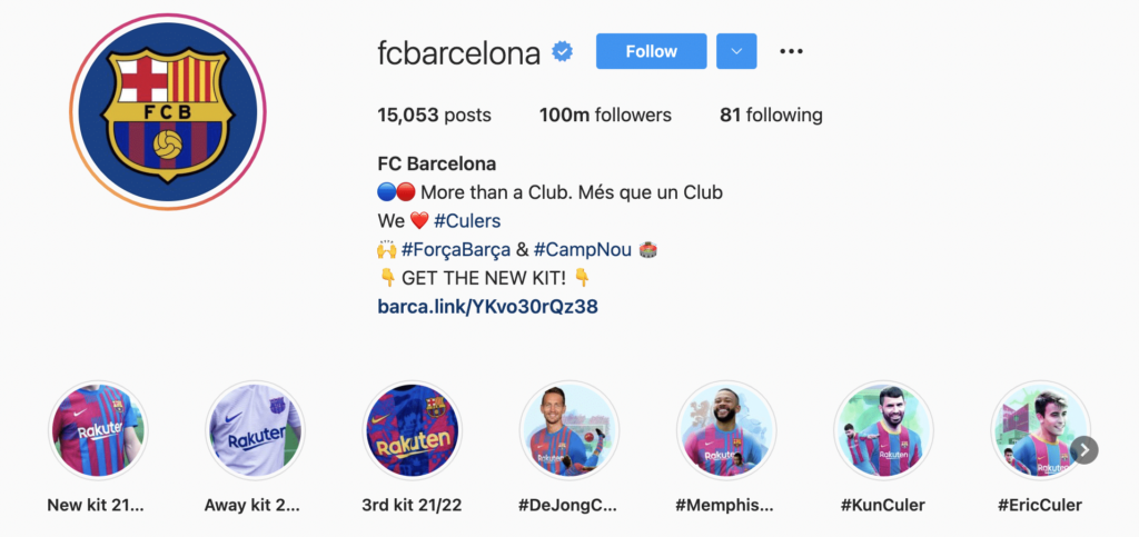 FC Barcelona instagram profile 