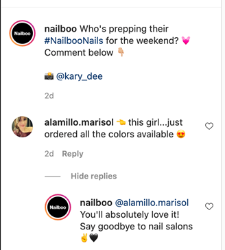 Nailboo actively responding to Instagram comments
