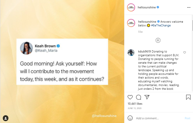 Hello Sunshine cue posts to invite responses