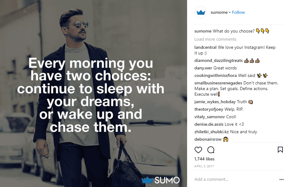 Sumome Instagram comment CTA