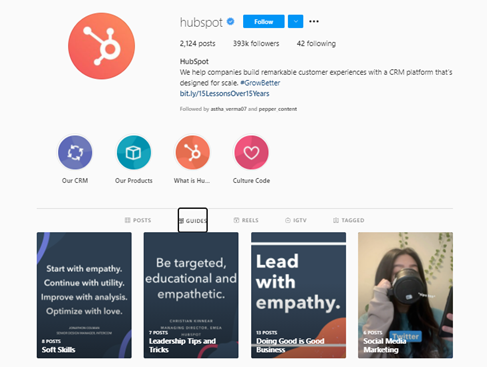 Hubspot Instagram profile guides