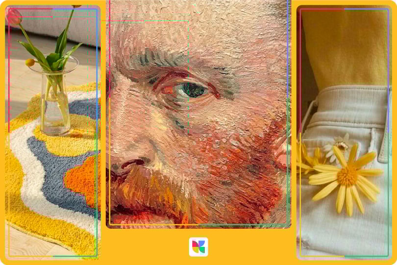 Art hoe aesthetic: Van-Gogh painting and flowers. 