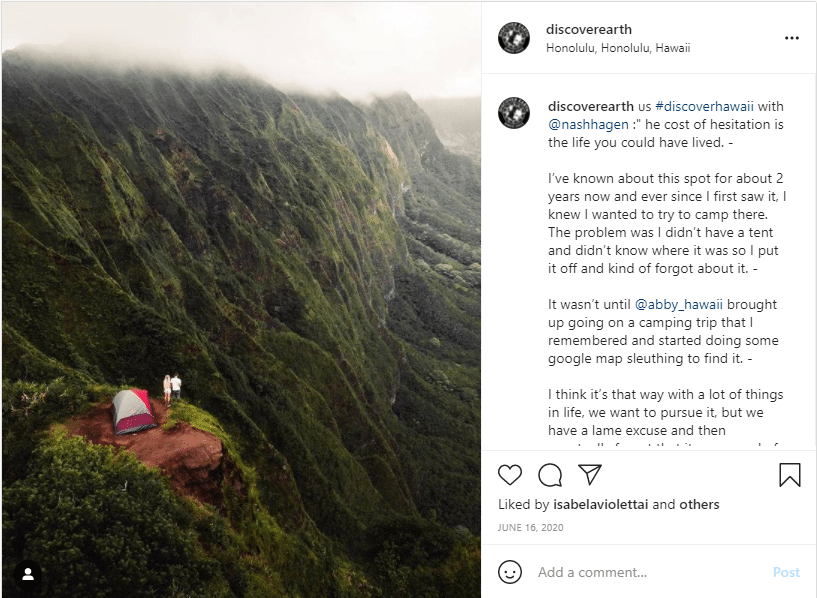 Instagram example reposts of nature, people and architecture