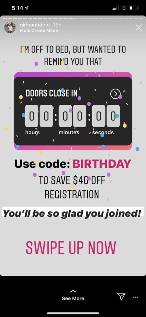 Countdown to promote products to sell on Instagram