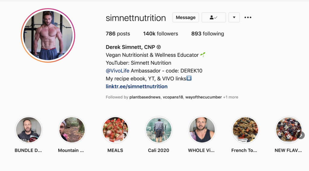 highlights in Instagram bio by Derek Simnett