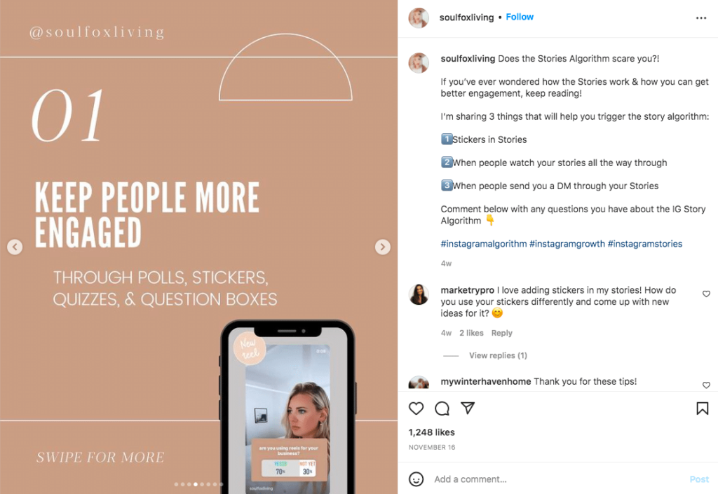 Instagram algorithm tips example screenshot
