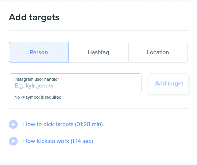 how to add targets on Kicksta