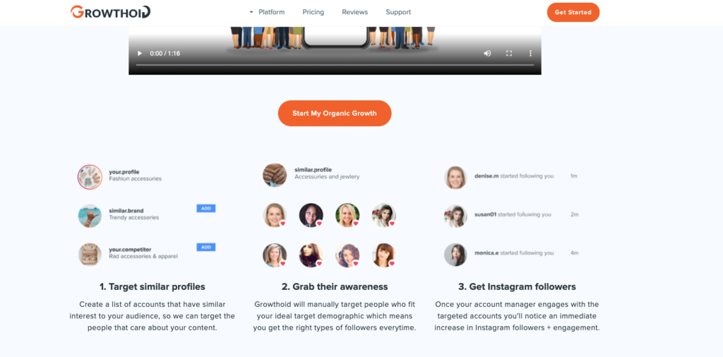 block on Growthoid's homepage copying Kicksta