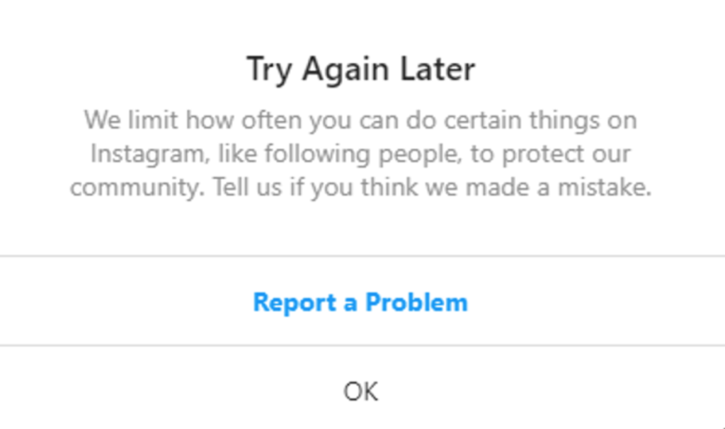 Instagram follow limit message