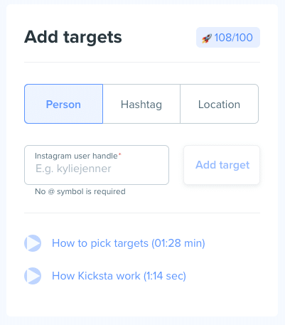 Kicksta targets dashboard