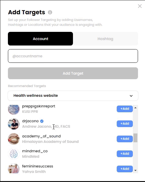 add targets to your instagram account