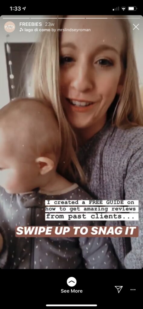 Instagram story link from Lindsey Roman